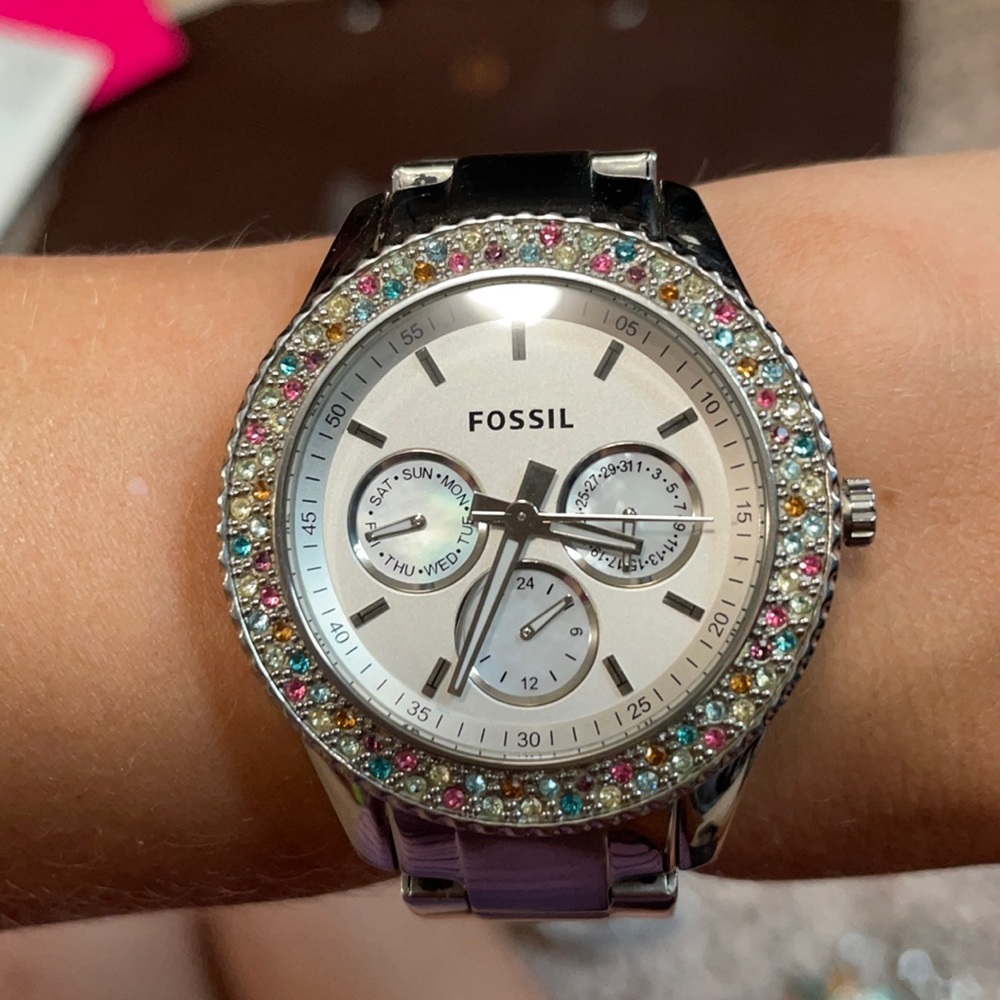 Silver fossil watch